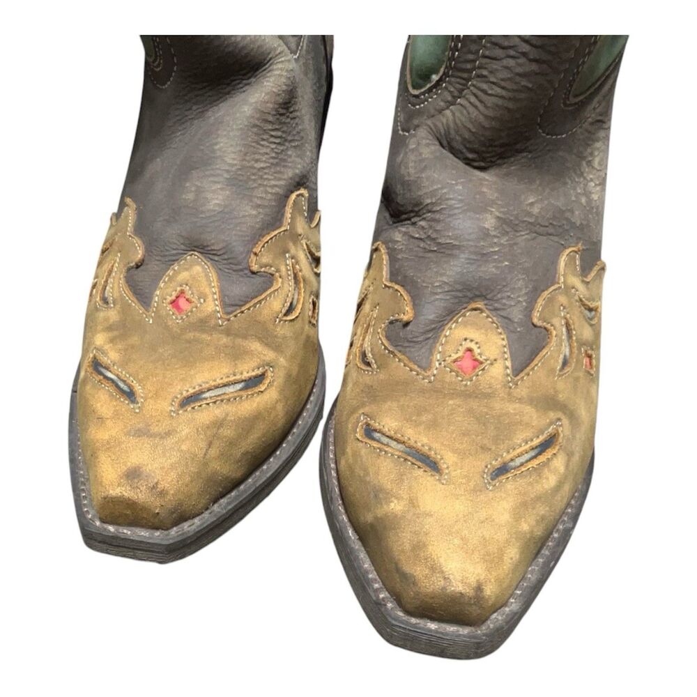 Laredo Miss Kate Floral Tooled Inlay Snip Toe Cowboy Brown Casual Boots Size 9 - Picture 4 of 6